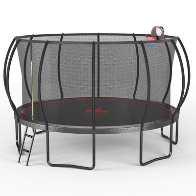Jump Into Fun 16FT trampoline Pumpkin Ladder,Hot-Dip Galvanized Frame,Equipped with Basketball Board,Ball,Inflator,UV-resistant for Kids and Adults