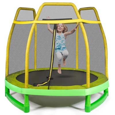 Costway 7 FT Kids Trampoline W/Safety Enclosure Net Spring Pad Indoor Outdoor Heavy Duty Yellow\Blue