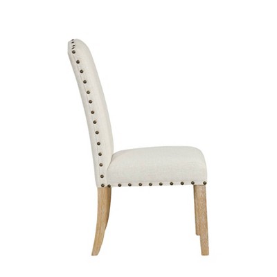 Ivory Upholstered Parsons Side Chair with Nailhead Trim, Set of 2