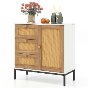 Costway Rattan Buffet Sideboard with 3 Drawers & 1 Door Sturdy Metal Legs Storage Cabinet - 1 of 4