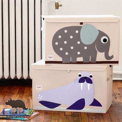 Purple and Beige Animal Print Toy Chest with Handles