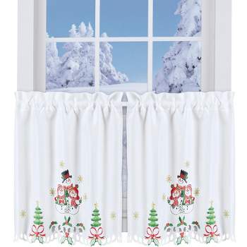 Collections Etc Lovely Snow Family Embroidered Christmas Kitchen Curtains 24"L Tiers