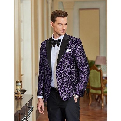 COOFANDY Mens Floral Tuxedo One Button Luxury Shiny Blazer Dinner Party Prom Wedding Suit Jacket Grey XL — фото 3