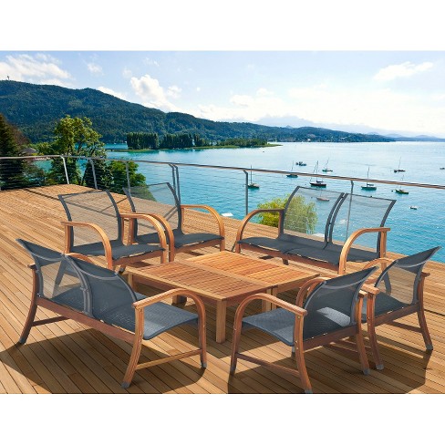 Gables 8 Piece Wood Sling Patio Conversation Furniture Set Target