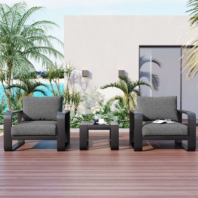 Coolbibila-3 Piece Garden Furniture Set, Aluminum Patio Furniture Set With Thick Cushion And Coffee Table, Olefin Fabric Outdoor Chair