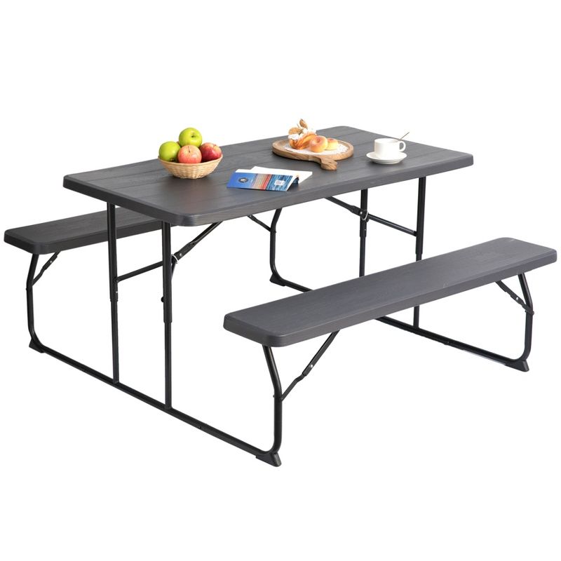 Gardenised Gray Outdoor Foldable Woodgrain Portable Picnic Table Set, 4 of 13