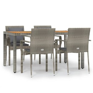 vidaXL 5 Piece Patio Dining Set/Gray Poly Rattan and Acacia Wood Furniture/Outdoor, Garden, Deck/Modular/Table and Cushions - 1 of 4