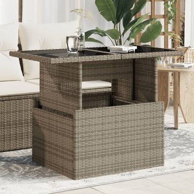 vidaXL Garden Table Grey PE rattan, powder-coated steel, tempered glass