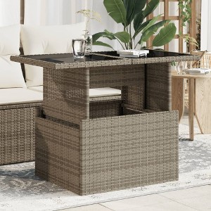 vidaXL Garden Table Grey PE rattan, powder-coated steel, tempered glass - 1 of 4