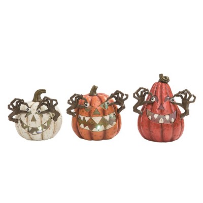 Transpac Small Light Up Jack-O-Lantern Set of 3 Halloween Home Decorations