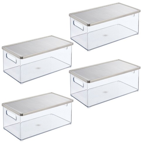 Mdesign Plastic Kitchen Food Storage Bin With Handles, Lid - 4 Pack ...