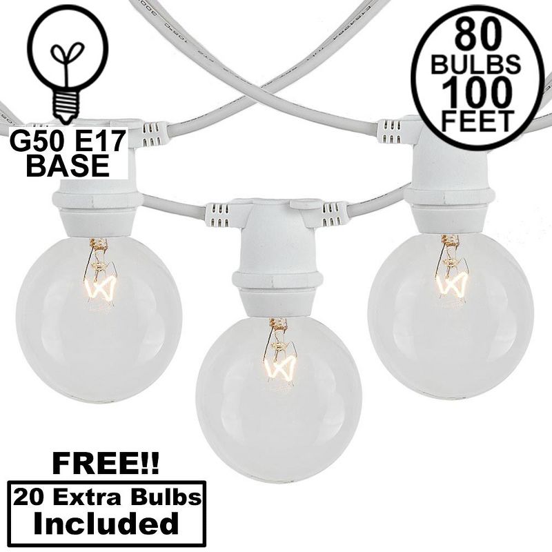 Novelty Lights Globe Outdoor String Lights with 80 In-Line Sockets White Wire 100 Feet, 1 of 9