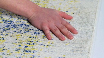 Ivory and Blue High Pile Synthetic Area Rug, 12' x 15'