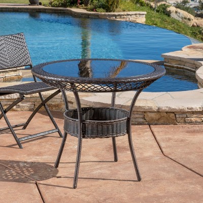 PAGED Wicker Outdoor Dining Table Stylish Patio Table with Tapered Legs for Patio, Deck, Poolside