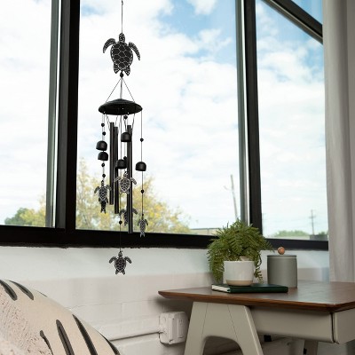 Black Iron Sea Turtles 32" Wind Chimes for Outdoor Decor