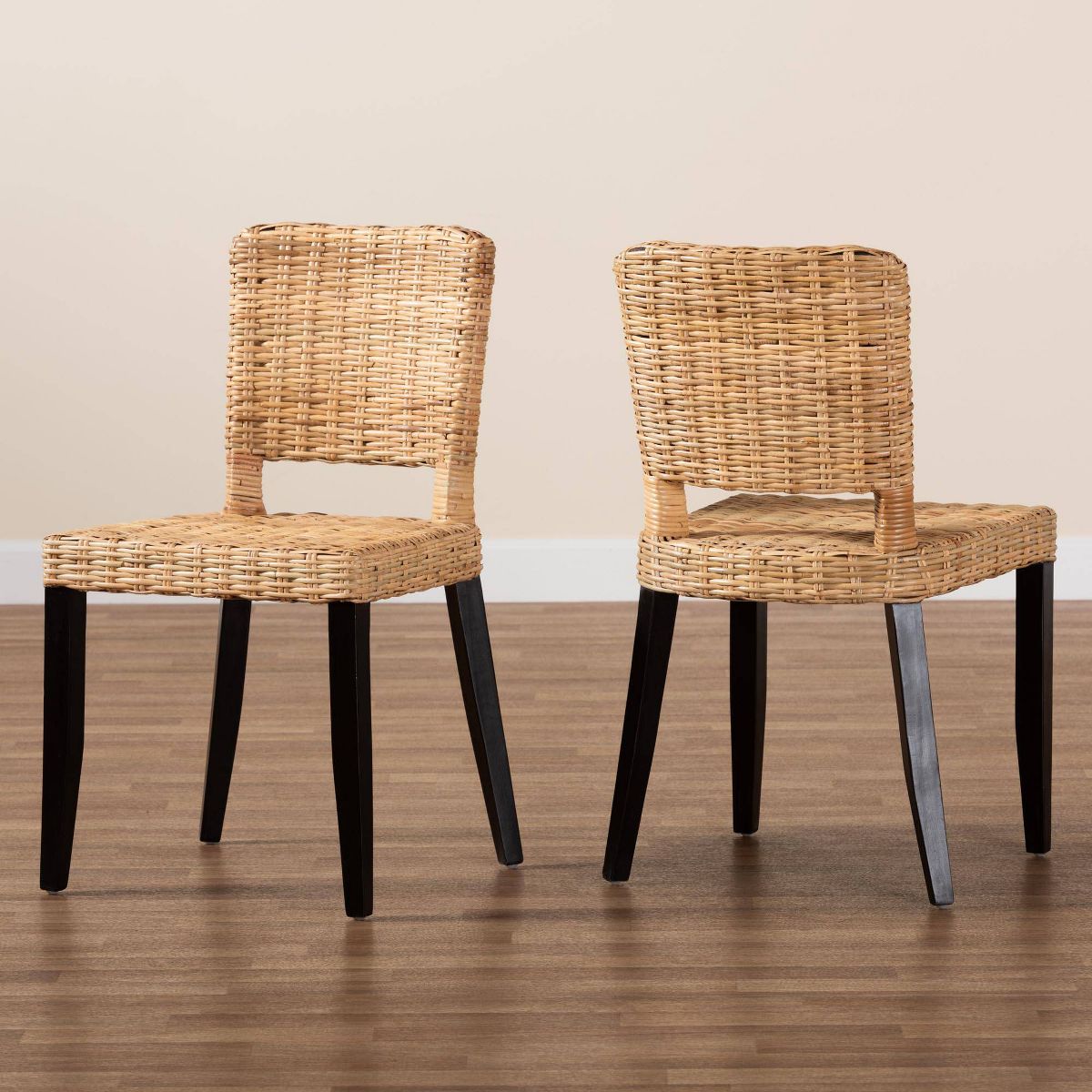 bali & pari Dermot Wood and Natural Rattan Dining Chair Dark Brown/Natural Brown: Interlaken Style, No Assembly Required - thumbnail 8