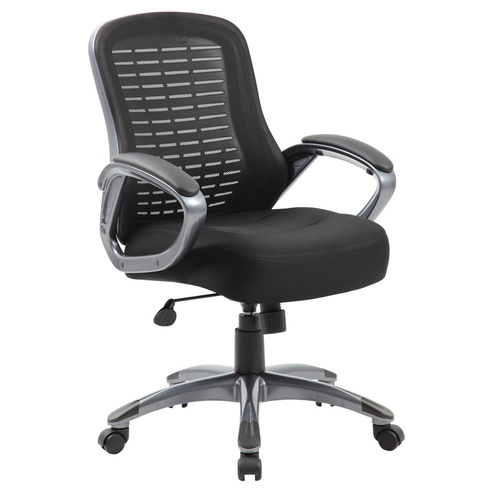 Photos - Computer Chair BOSS Ribbed High Back Mesh Chair Black - : Ergonomic Adjustable Computer & 