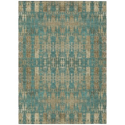 Teal Blue Taupe And Beige Moroccan Washable Indoor Outdoor Area Rug
