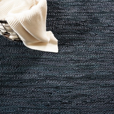 Handmade Black and Ivory Cowhide Leather Striped Area Rug, 5' x 8'