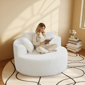 WJSHome Oversized Round Chair Lounge Chaise Indoor,Upholstered Corduroy Deep Seat Sofa With 3 Pillows,Comfy Sleeper Boneless Couch - 1 of 4