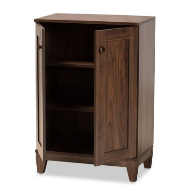 Walnut Brown Wood 2-Door Shoe Storage Cabinet