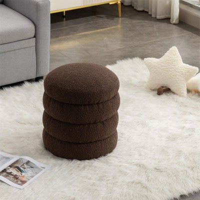 Round Ottoman with Storage, Comfy Upholstered Footrest, Vanity Stool for Bedroom, Living Room, Makeup Room – Maison Boucle