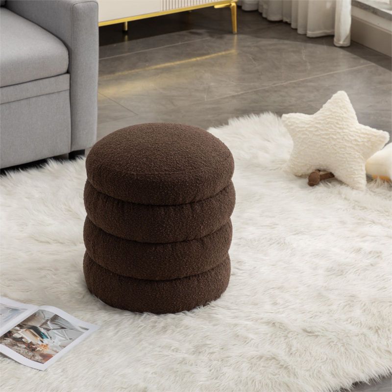 Otto Upholstered Pouf Ottoman,Velvet Round Ottoman,18.5" Functionality Channel Tufted Ottoman-Maison Boucle‎, 1 of 9