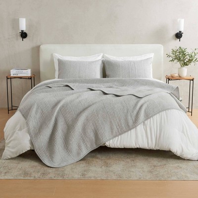 Isla Jade Full/Queen Channel Stitched Jersey Knit Quilt Set Gray