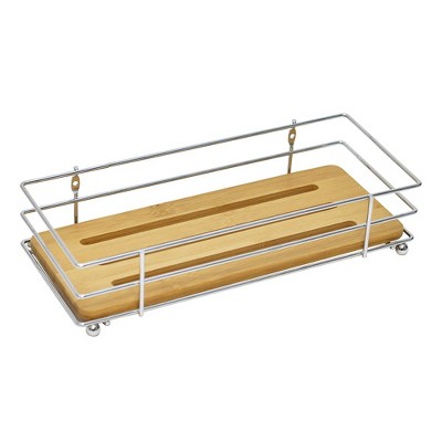 Evideco French Home Goods Bamboo and Metal Wire Bathroom Tray Organizer – Multi-Purpose Storage for Countertops