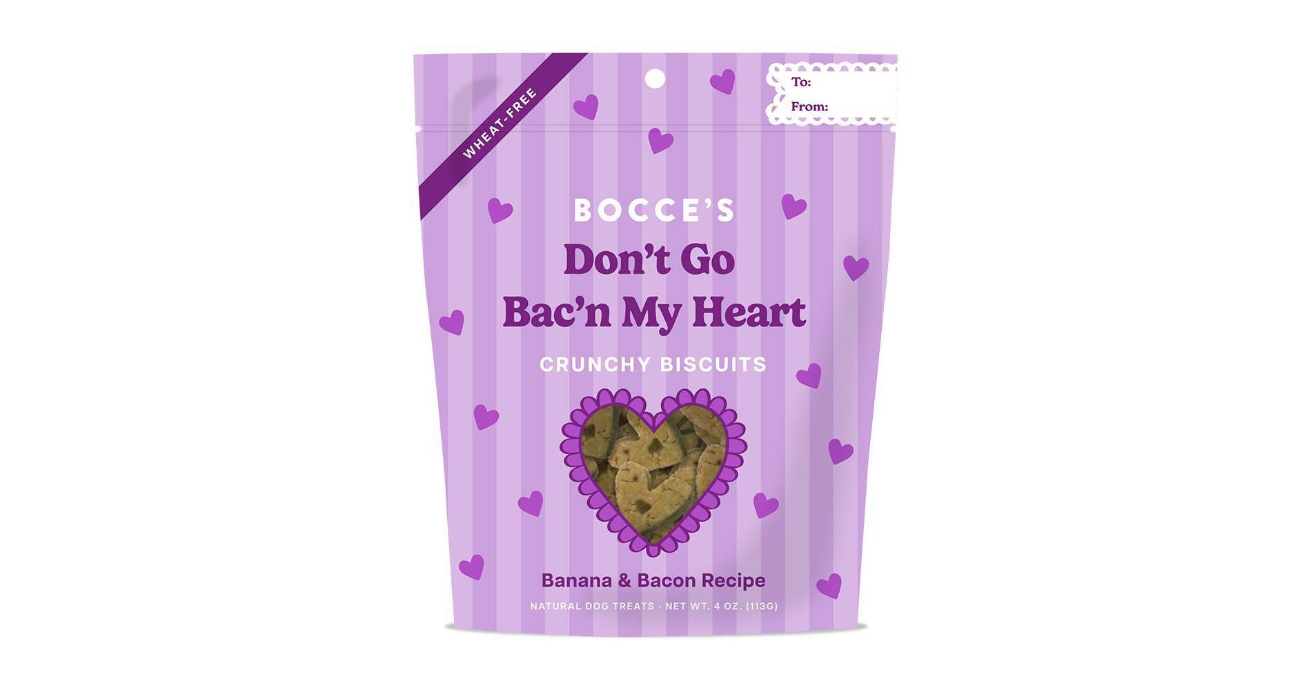 Bocce's Bakery Don't Go Bac'n My Heart Bacon and Peanut Butter Flavor Valentines Dog Treats - 4oz