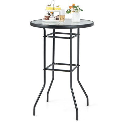 Tangkula Round Glass Top Patio Table 27"x27” Outdoor Bistro Table w/ Heavy-duty Metal Frame