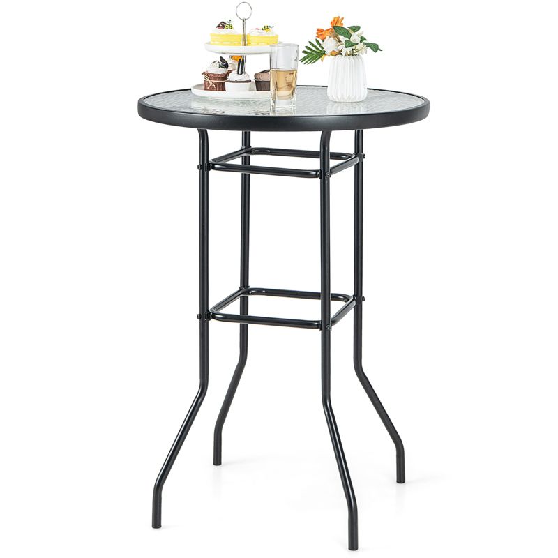 Tangkula Round Glass Top Patio Table 27"x27” Outdoor Bistro Table w/ Heavy-duty Metal Frame, 1 of 10