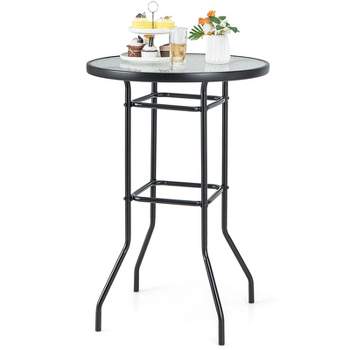 Tangkula Round Glass Top Patio Table 27"x27” Outdoor Bistro Table w/ Heavy-duty Metal Frame