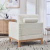 Lyngins Textured Boucle Accent Chair, Modern Farmhouse Square Armchair with Natural Wood Legs, Single Sofa Chair with 2 Pillows for Living Room - 2 of 4
