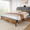 COZONY Upholstered Bed Frame with Storage Drawers, Built in USB Charging Ports Brown Finish - 2 of 4