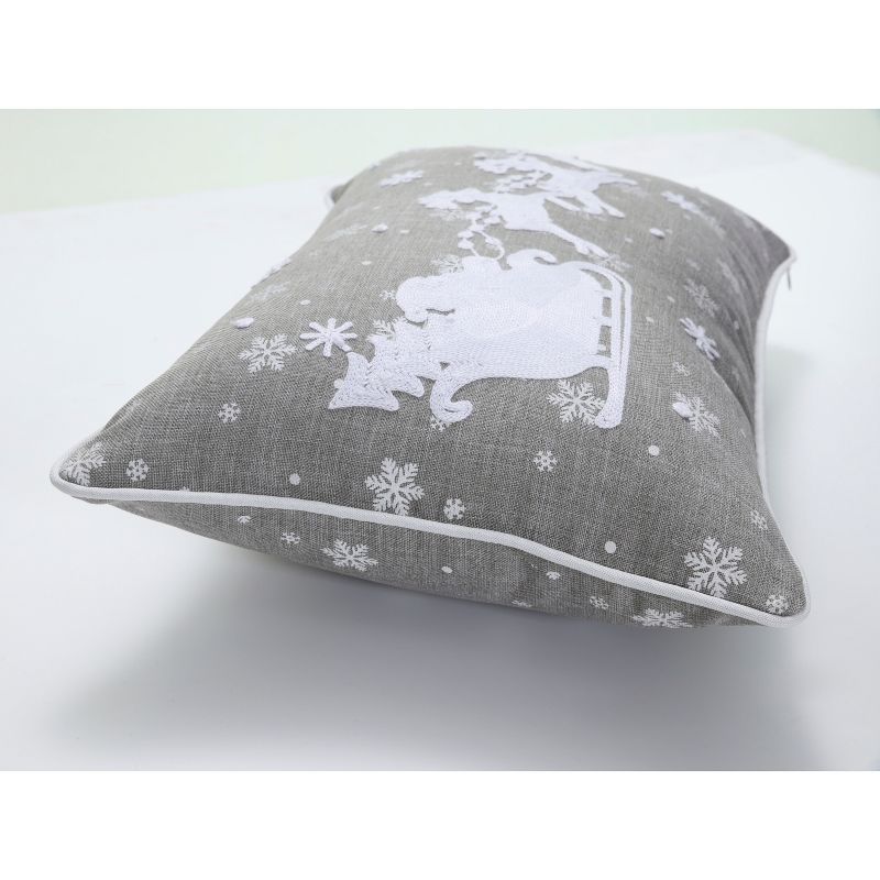Indoor Christmas &#39;Santa Sleigh &#38; Reindeers&#39; Gray Rectangular Throw Pillow Cover  - Pillow Perfect, 4 of 8