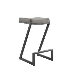 HomeRoots 26" Gray and Black Faux Leather and Iron Backless Counter Height Bar Chair - 1 of 4
