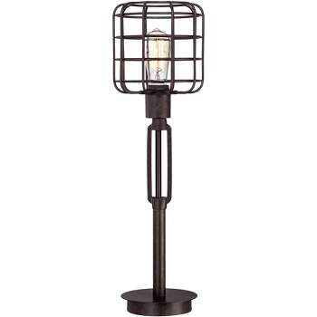Franklin Iron Works Industrial Rustic Farmhouse Table Lamp 24" High Bronze Metal Cage Shade for Bedroom Living Room House Bedside Nightstand Office