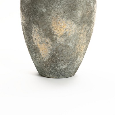 Rustic Gold and Brown Ceramic 13.6-Inch Tall Urn Vase