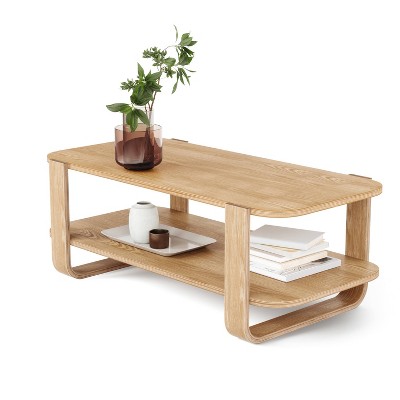 Natural Walnut Wood Rectangular Cocktail Table with Bentwood Legs