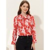 Allegra K Women's Floral Tie V Neck Chiffon Ruffle Trumpet Sleeve Blouse - 2 of 4