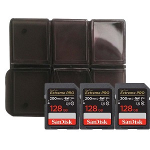 SanDisk Extreme Pro 128GB SDXC UHS-I V30 200MB/s Class 10 Memory Card with Memory Card Holder - 3 Units - 1 of 4