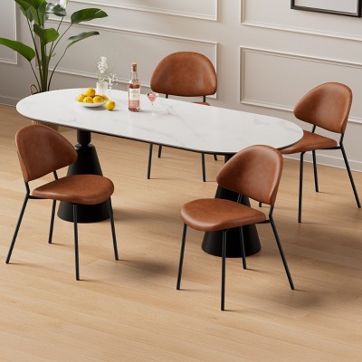 Set of 4 Boucle Upholstered/PU Leather Dining Chairs with Metal Legs,Mid-Century Modern Accent Chair for Kitchen or Dining Room-The Pop Home