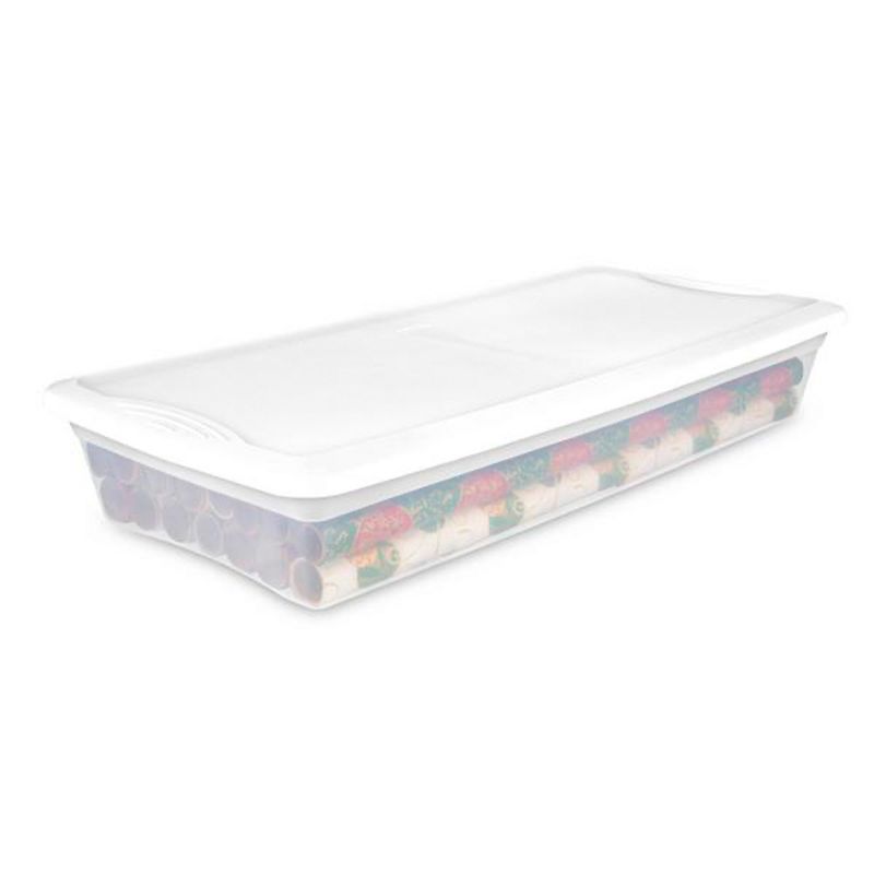 Sterilite 41 Qt Underbed Storage Box, Stackable Bin with Lid, Plastic Container to Organize Bedroom, Clear Base and White Lid, 24-Pack, 6 of 8