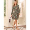 INSPIRE CHIC Women's V Neck Floral Smocked High Waist Long Sleeve Ruffle A Line Knee Length Dresses - 4 of 4
