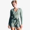 Calypsa Women's Plus Size Avery 2-Piece Long Sleeve Wrap Swim Set With Reversible Top and Tummy Control Shorts - 3 of 4