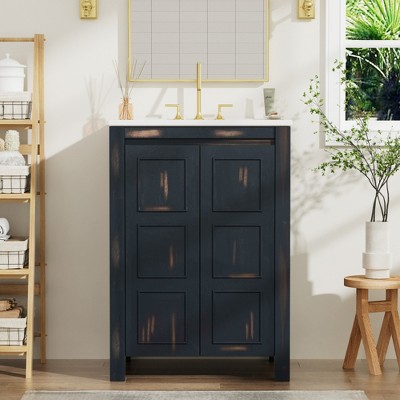 ALEXOUN 24" Free-Standing Bathroom Vanity with Ceramic Sink,Single Bathroom Cabinet with Adjustable Shelf & 2 Soft Closing Doors,for Small Bathroom