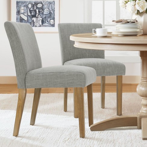 North Linen Dining Chairs Set Of 2,gray Upholstered Parsons Chairs With ...