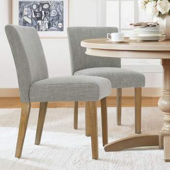North Linen Dining Chairs Set Of 2,Upholstered Parsons Chairs With Rubberwood Legs-The Pop Maison