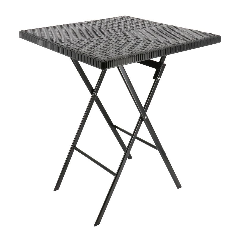 Elama Plastic Rattan Folding Square Table in Black, 1 of 7